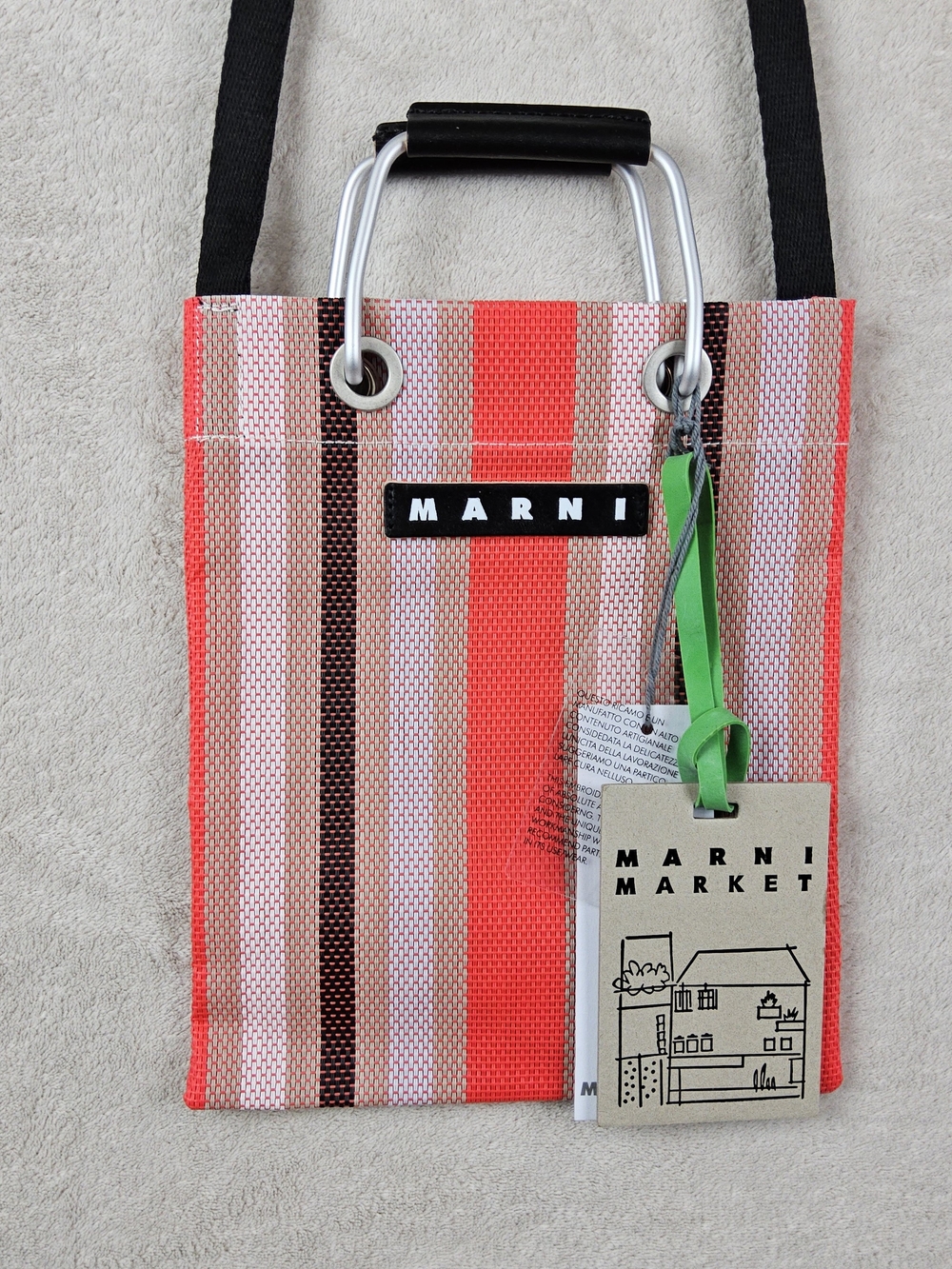 Marni Striped Tote with Coral and Brown Accents